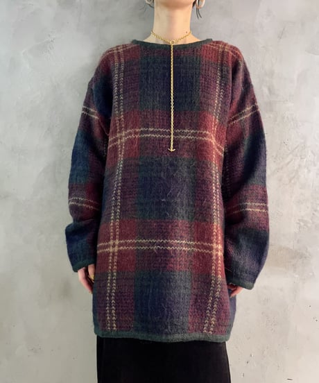 Check Pattern Mohair Knit BURGN