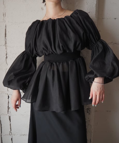 Balloon Sleeve Off Shoulder Tops BK