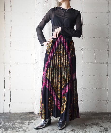 1970's Pattern Pleats Skirt BKPIOR