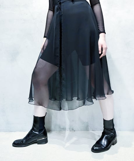 N/S Sheer Layered Open Collar Jumpsuit BK