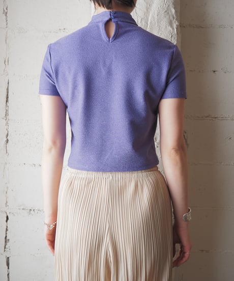 Mock Neck Peekaboo Short Sleeve Tops PUR