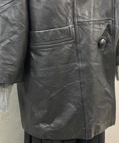 Tailored Collar Ragran Sleeve  Leather Coat BK