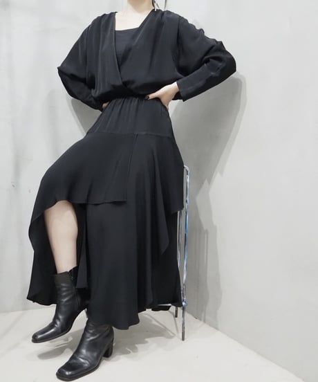 Dolman Sleeve Frill Design Dress BK
