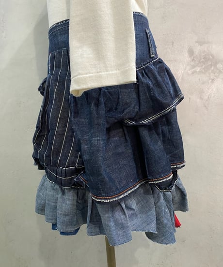 Marithe+Francois Girbaud Ruffles Denim Mini Skirt BL