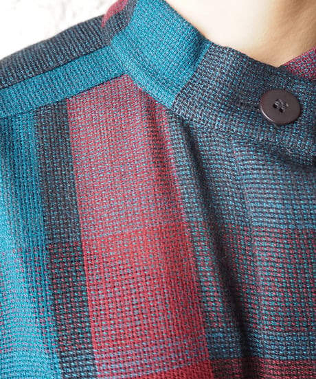 Pleated Sleeve Check Pattern Dress GNBUR