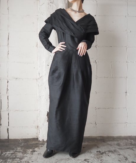 laura ashley Pleated Design Collar Dress BK