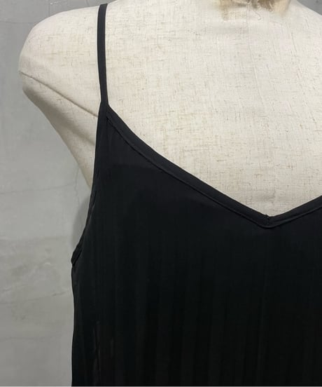 Sheer Layered Pleated Camisole Dress BK