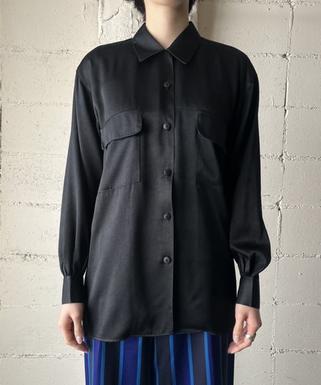 Open Collar Satin Shirt BK