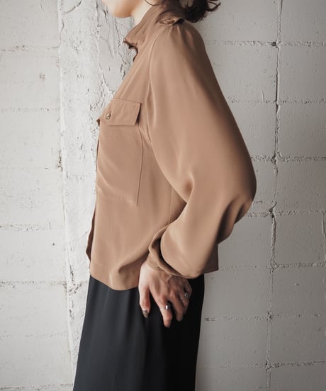 Pleated Band Collar Big Pocket Design Shirt BR