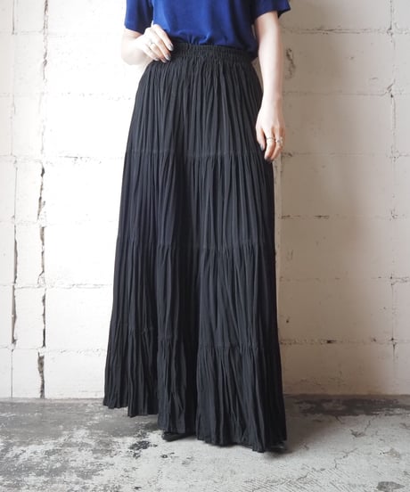 Pleated Tiered Easy Long Skirt BK