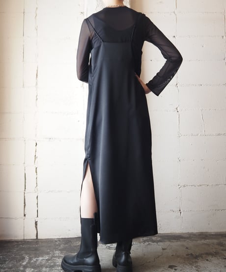 Side Slit Satin Cami Dress BK