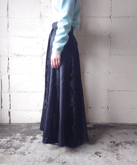Velour × Rayon Striped Flared Skirt BK
