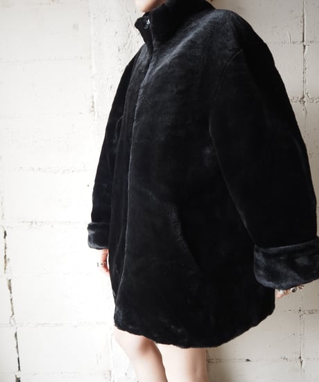 Reversible Stand Collar Fur Coat BK