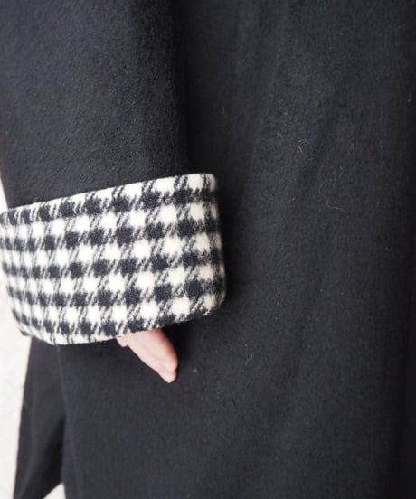 Check Lining Hooded Dolman Sleeve Coat BKWH