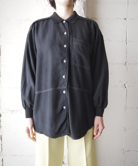 White Stitch Rib Collar Shirt BK