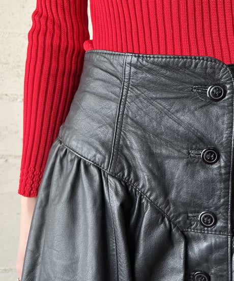 Front Button Leather Skirt BK