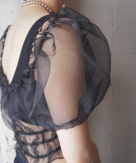 Puff Sleeve Tulle Gather Tops BK