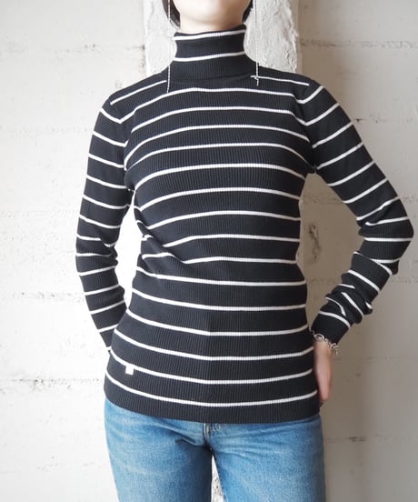 LAUREN Border Turtle Neck Knit BK WH