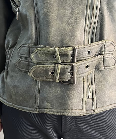 Waist Gather Design Belted Leather Jacket KA