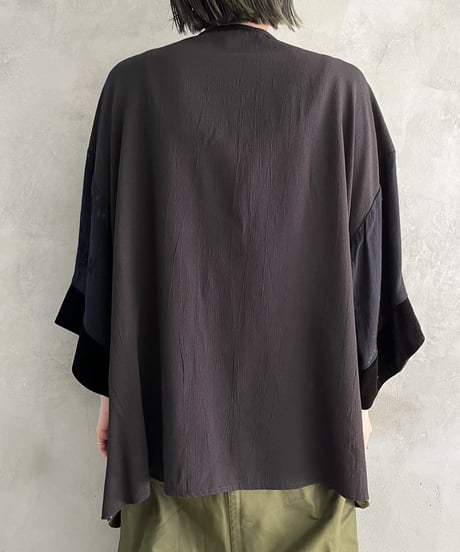 Velour Flower Pattern See Through Design Blouse PURBK