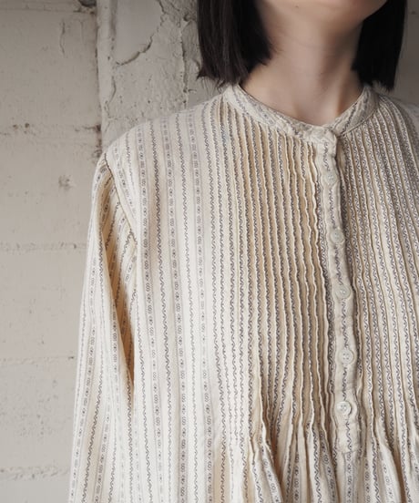 L.L.Bean　Pleated Bosom Pattern Shirt Dress IVBL