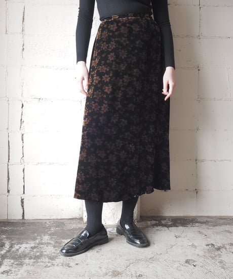 Flower Print Velvet Skirt BK BR