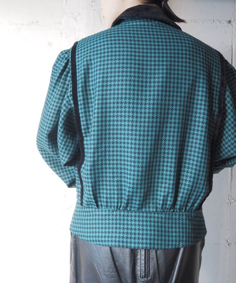 Velour Collar Check Blouse GNBK