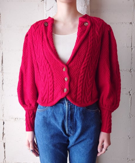 Open Collar Tyrolean Knit Cardigan RE