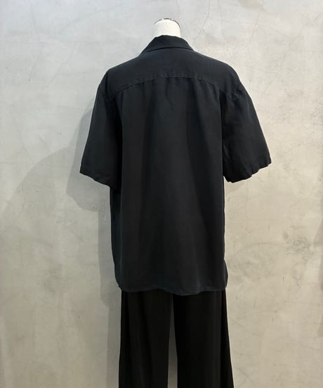 S/S Linen × Silk Mix Open Collar Shirt BK