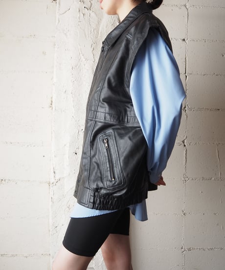 Zip Up Leather Vest BK