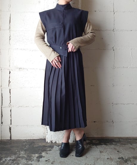 French Sleeve Pleated Dress BK