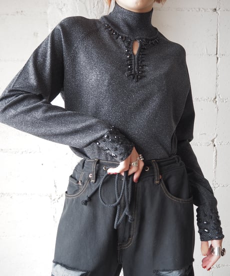 Peekaboo Stone Lame Mix Knit BKSV