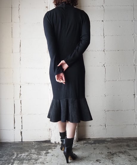 Leather Docking Mermaid Knit Dress BK
