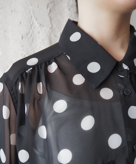 GUESS L/S Dot Pattern Sheer Shirt BKWH