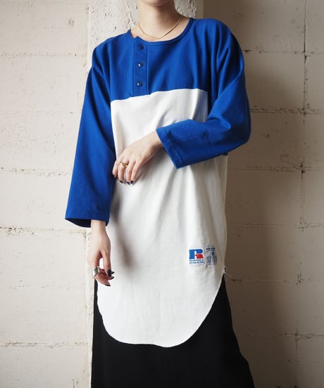 Henly Neck Bicolor Tops BL WH