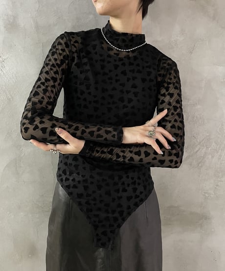 Sheer Hart Pattern Bodysuits BK