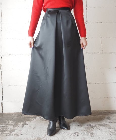 Satin Flared Long Skirt BK