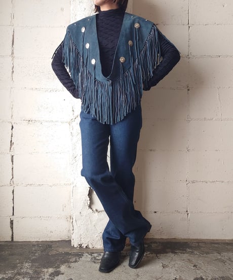 Concho Fringe Leather Cape BL