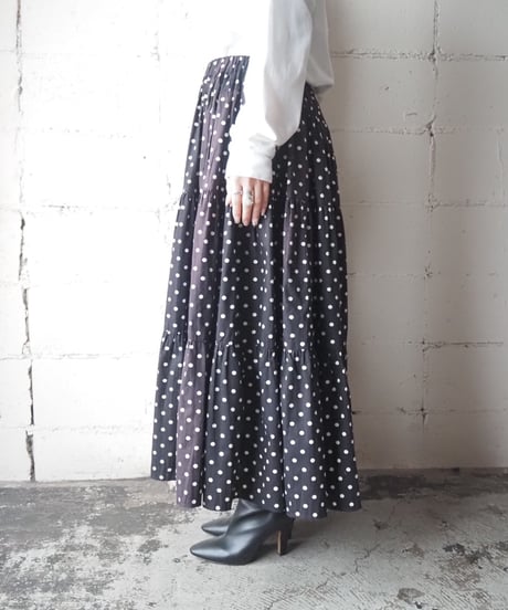 Dot Tiered Long Skirt BK WH