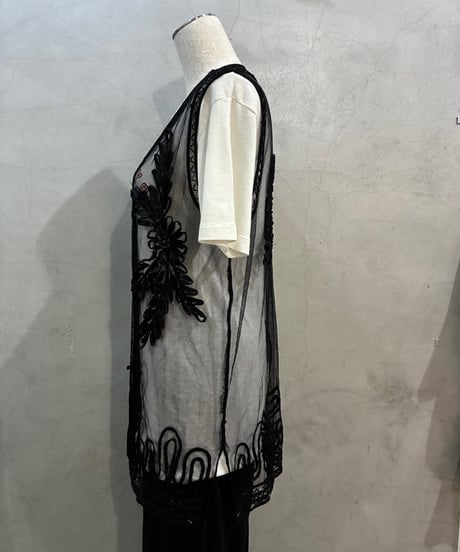 Tape Embroidery × Beads Sheer Vest　BK