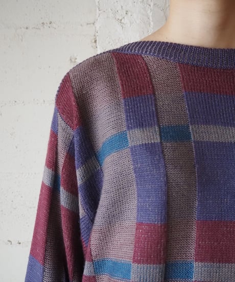 Panel Pattern Boat Neck Knit PUR