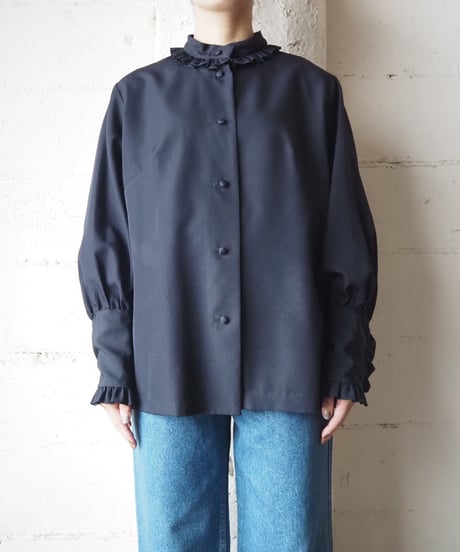 Stand Collar Frill Blouse BK