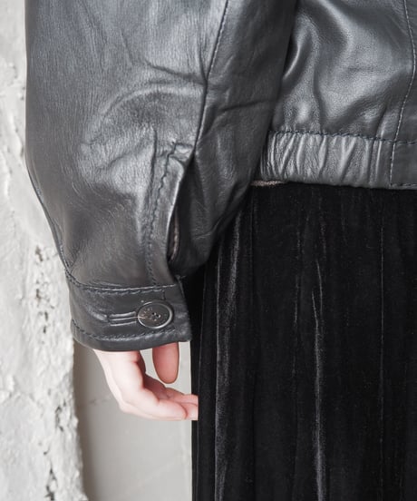 Stand Collar Zipup Leather Jacket BK
