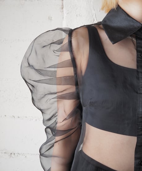 Volume Sleeve Sheer Long Shirt BK