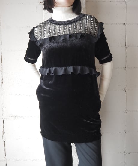 ESSENTIEL ANTWERP Lace×Velvet Dress BK