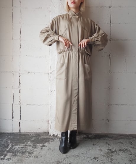 1980's Four Pockets Stand Collar Dress BE