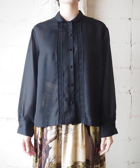 1960-1970's EURO Front Lace Round Collar Blouse BK