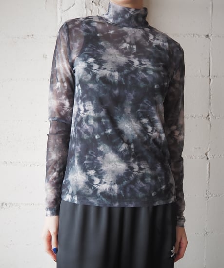 Tie Dye Print Mock Neck Long Sleeve Sheer Cutsewn DGN