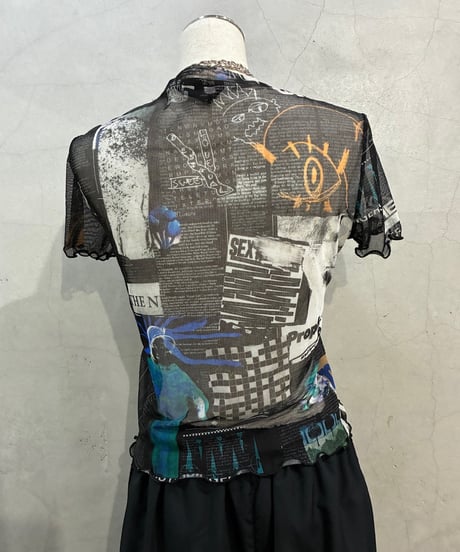 Desigual  S/S Print Sheer Tops BK