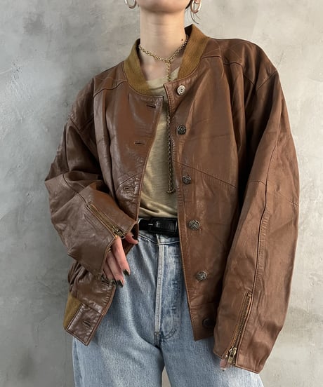 Front Button Leather Blouson BR